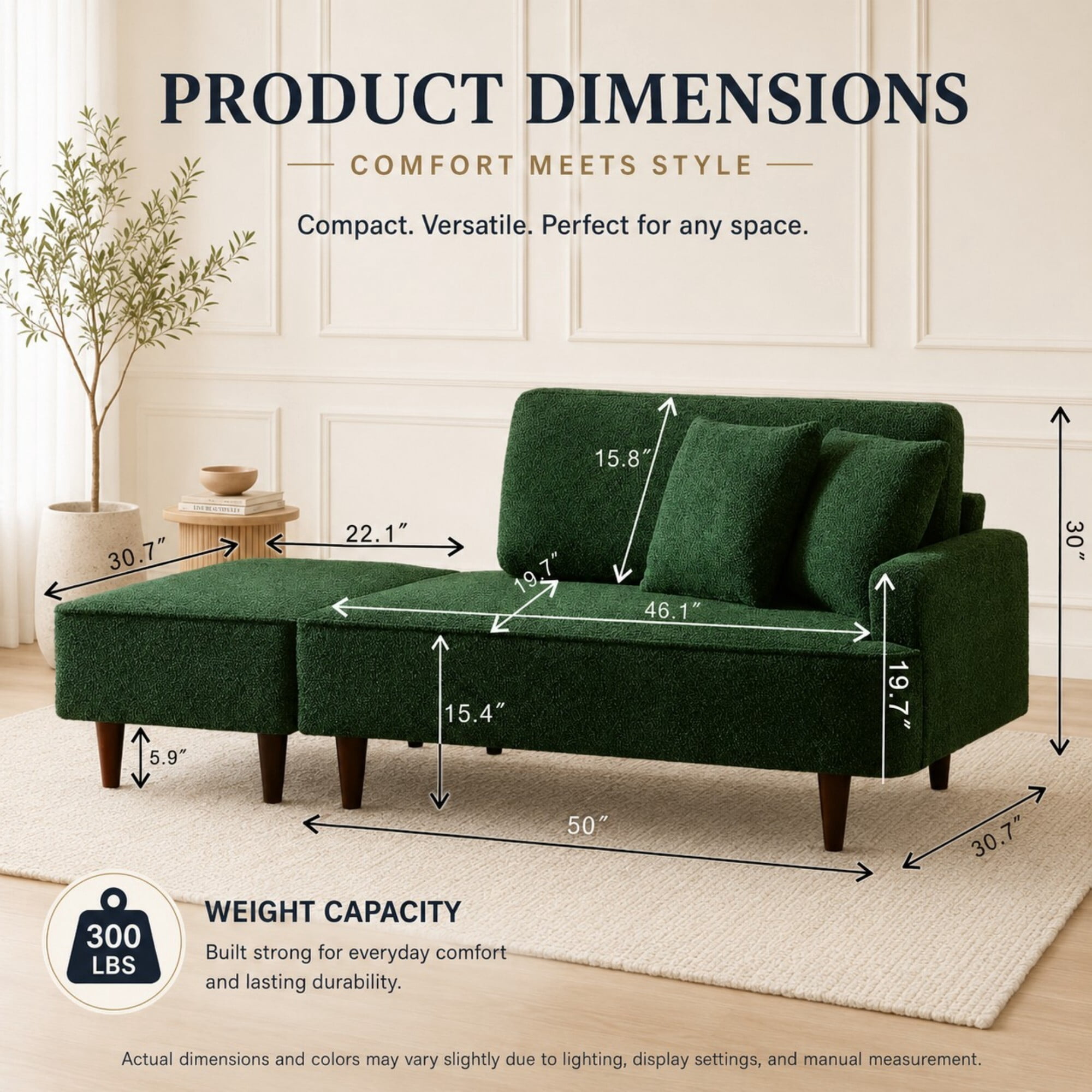 DEALTOPS Convertible Boucle Upholstered Chaise Lounge Chair with Ottoman for Living Room Bedroom, Green