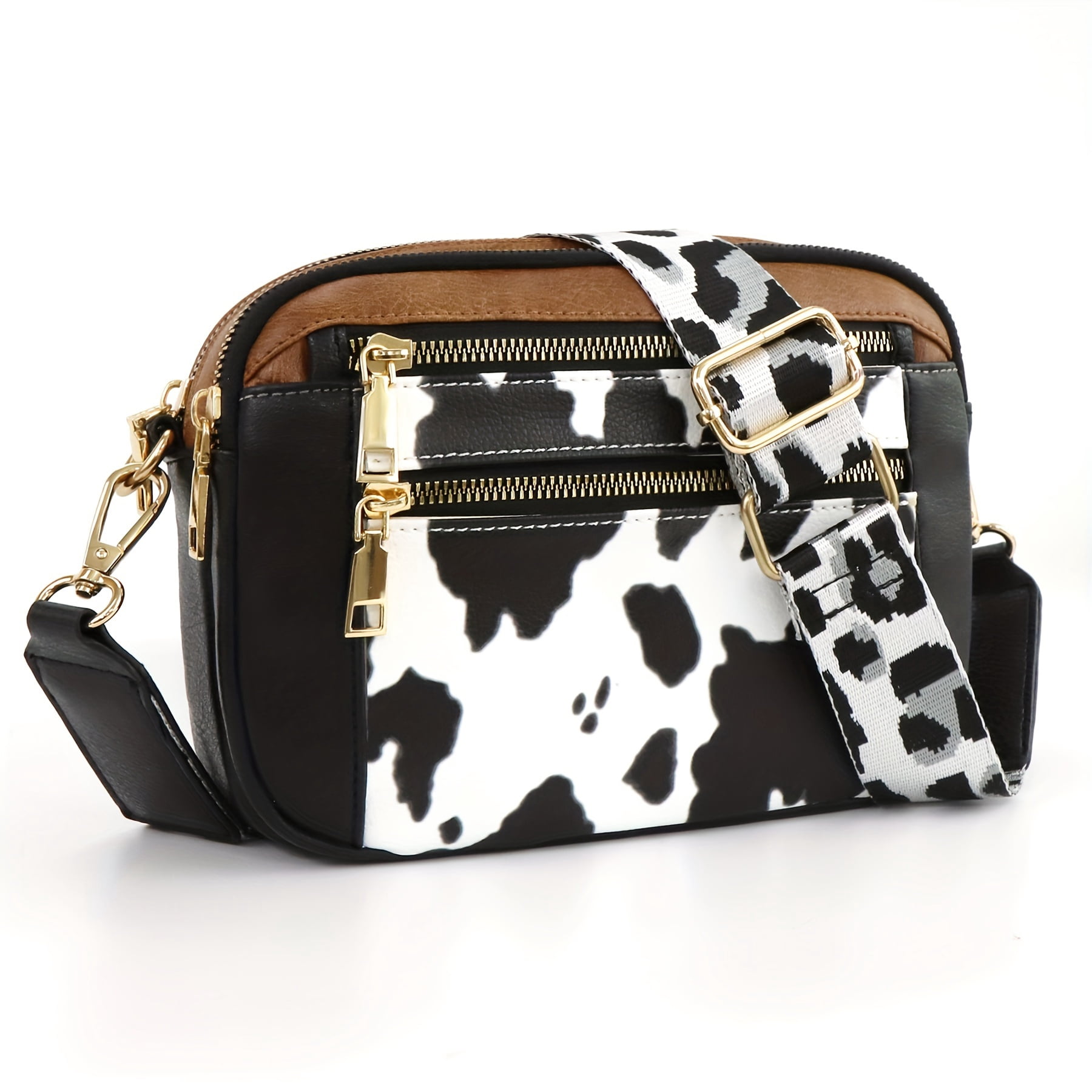 SPEKSEE Women's Casual Cow Print Crossbody Purse - Adjustable Wide Shoulder Strap, Lightweight, Zipper Closure, Square Wallet, Vegan PU Material, Casual Accessory| Adjustable Strap Bag