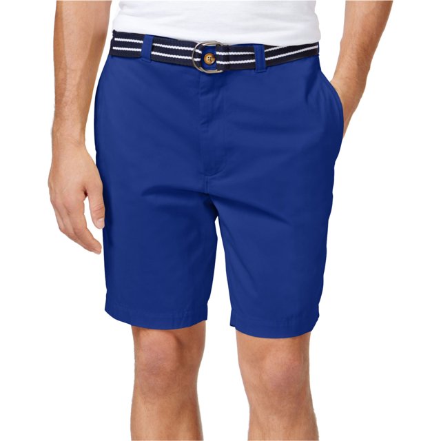Pantalones cortos tipo chino informales con cinturón y frente plano para hombre de Club Room, azul, 42 Club Room chino