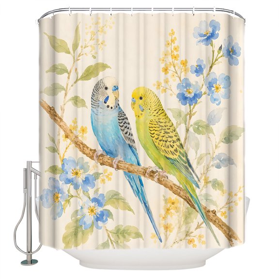 Flowers Birds Bathroom Shower Curtains with 12 Hooks Polyester Waterproof Shower Curtain for Stalls and Bathtubs Farmhouse Botanical Blooms Floral Decorative Bathroom Privacy Curtain 72x78 Inches
