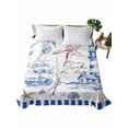 thumbnail image 2 of Twin Size Flat Sheet Only, Navy Blue Coastal Soft Brushed Microfiber Bed Sheets, Summer Nautical Lighthouse Starfish Hotel Quality Breathable Bedding Top Sheet, Easy Care, 66"x96", 2 of 9