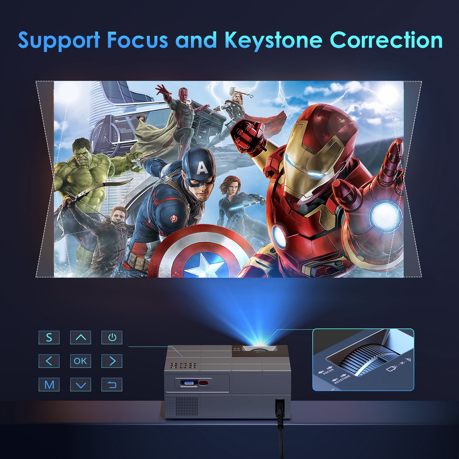 WiFi & Bluetooth 4K Projector, LCD Technology 1080P Movie Projector with 100" Screen, Sleep Timer