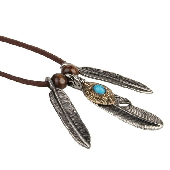 Vintage Turquoise Antique Shape Pendant Velvet Cord Necklace