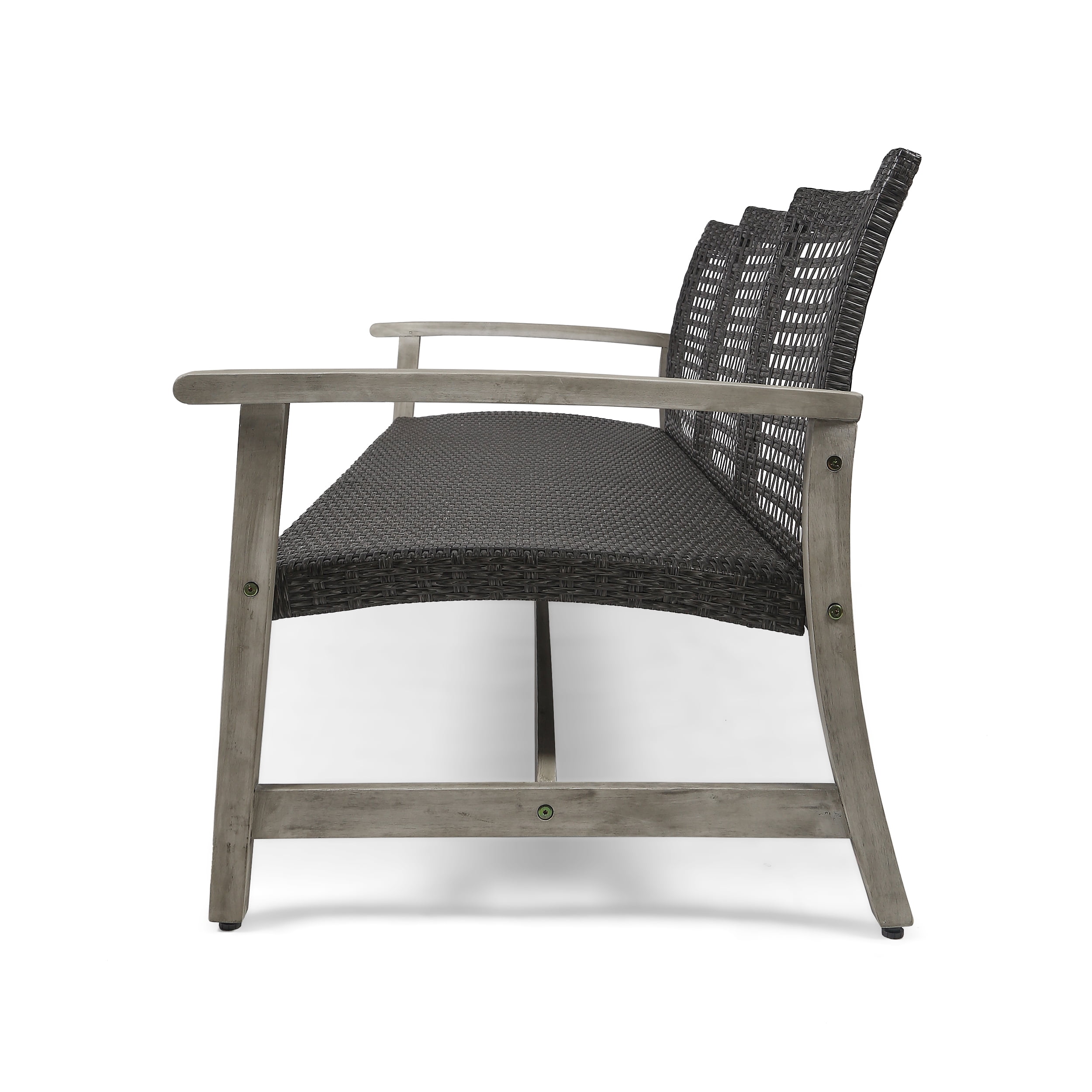 Euroco Outdoor 3-Seater Sofa with Wicker Seat, Acacia Wood Frame, and Iron Base – Weather-Resistant Patio Couch