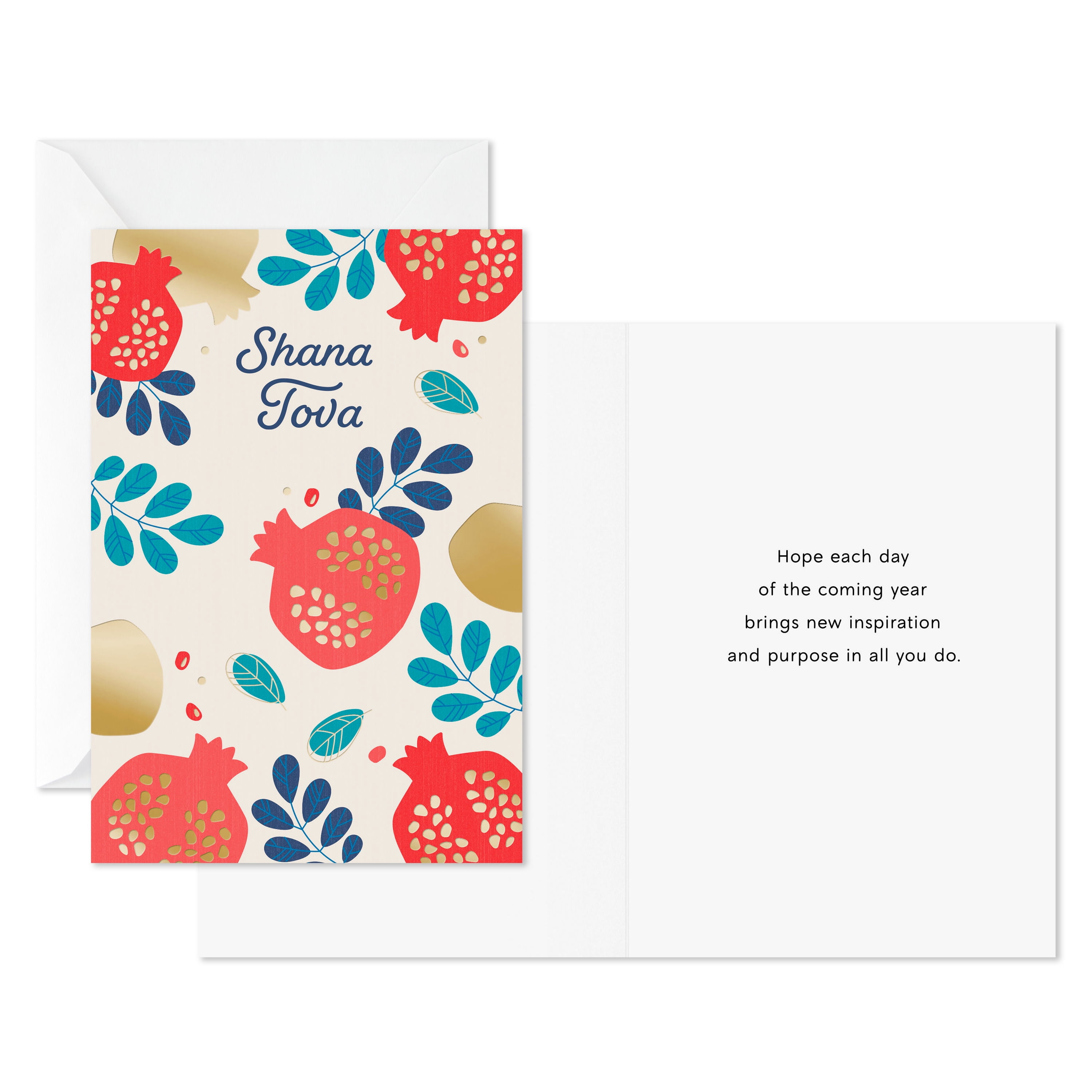 Hallmark Tree of Life Rosh Hashanah Cards (Red Gold Pomegranates), 6 Count