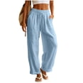 thumbnail image 2 of Diufon Linen Pants for Women Drawstring High Waist Palazzo Flowy Pants Wide Leg Beach Trousers with Pockets, 2 of 10