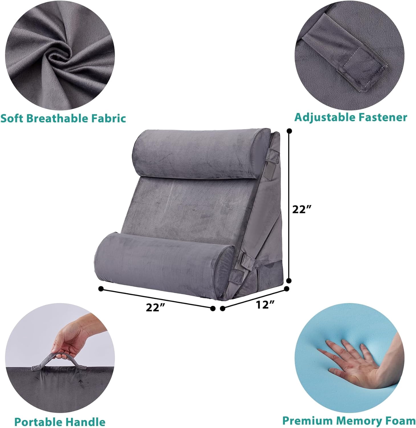Adjustable 4-Piece Memory Foam Bed Wedge Pillow Set for Back, Neck, Leg Pain Relief, Sleeping, Sitting Up, Acid Reflux and GERD, White and Grey