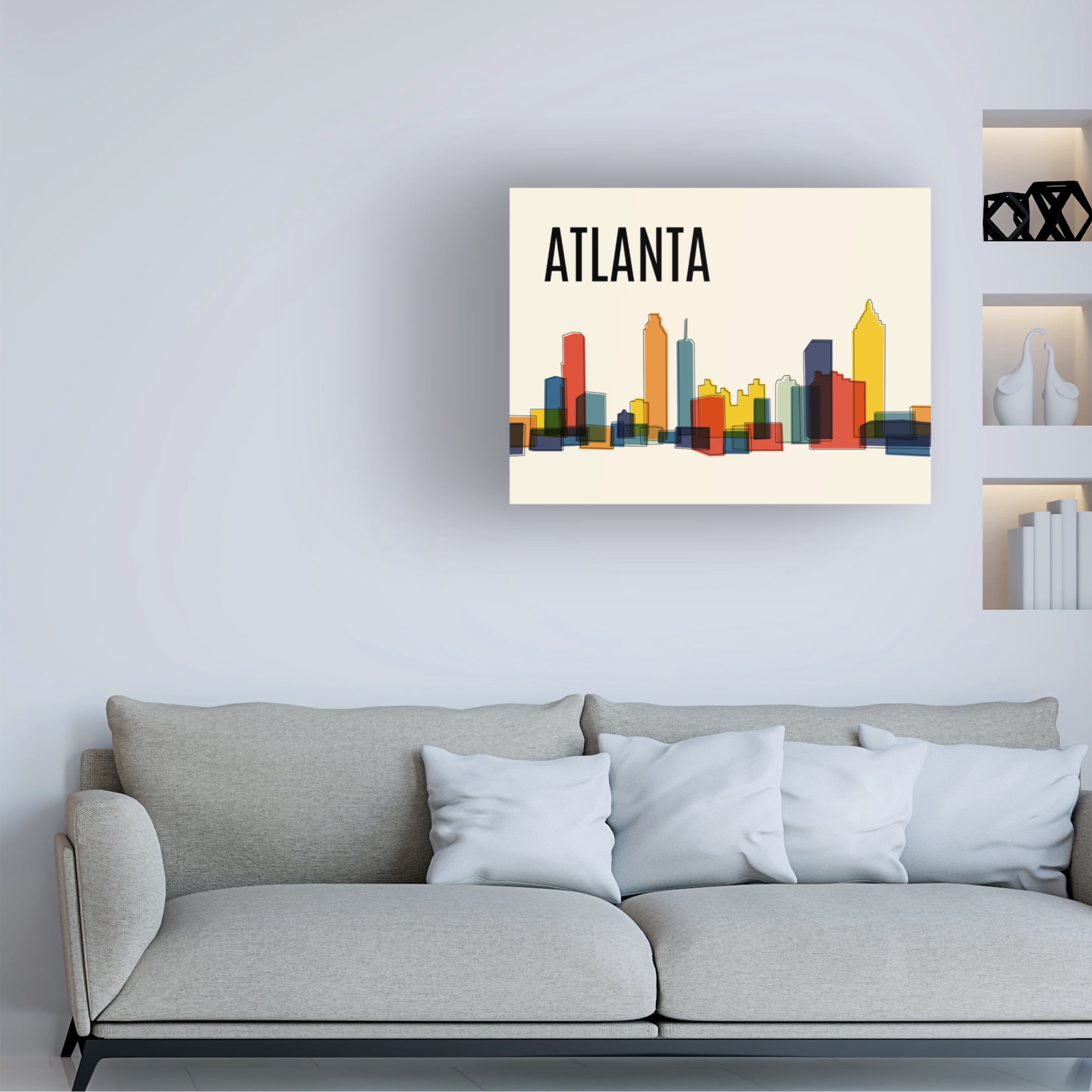 Canvas Wall Art - Tom Quartermaine 'Atlanta Mid Century Modern Cityscape' Wall Art for Living Room, Bedroom, or Office DÃ©cor by Trademark Fine Art - 47 x 35 Inches
