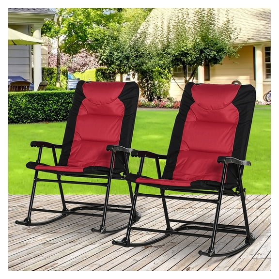 Outdoor Patio Furniture Set 2 Rocking Chairs Folding Bistro Set Red