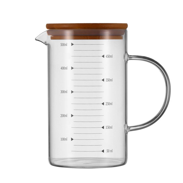 Taza Medidora De Vidrio Mango Aislado Boquilla En Forma De V Tapa De Bambú Vidrio De Borosilicato Alto Taza De Vidrio Resistente Al Calor Con Línea De Escala Para Cocina Restaurante Regazo Moyic HA027212-02