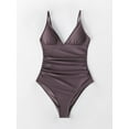 thumbnail image 2 of Women'S One Piece Swimsuit Tummy Control V Neck Bathing Suits（Cafe Brown Size:M), 2 of 5