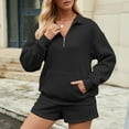 thumbnail image 7 of Kmdttou Up to 40% off! Women's Solid Color Half Zipper Lapel Sweatshirt With Pocket And Short Pants Two-piece Set on Clearance!, 7 of 7