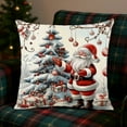 thumbnail image 3 of 18x18 Inch Christmas Throw Pillow Cover with Santa Claus & Blue Bird, Red Green Holiday Decor for Sofa Couch Bed, Festive Winter Scene Pillowcase C, 3 of 6