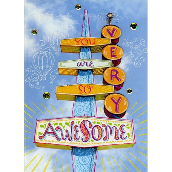 Designer Greetings Very Awesome 3D Tip On Letters and Sequins : Vintage Sign Hand Decorated College Graduation Congratulations Card