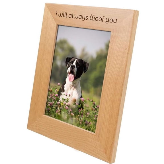 Pet Picture Frame Wooden Engraved Table Top Home Decor Casual Style Personalized Memorial Gift Loss of Pet Remembrance Sympathy Ornament (Red Alder Wood, 4x6 Vertical-Always Woof)