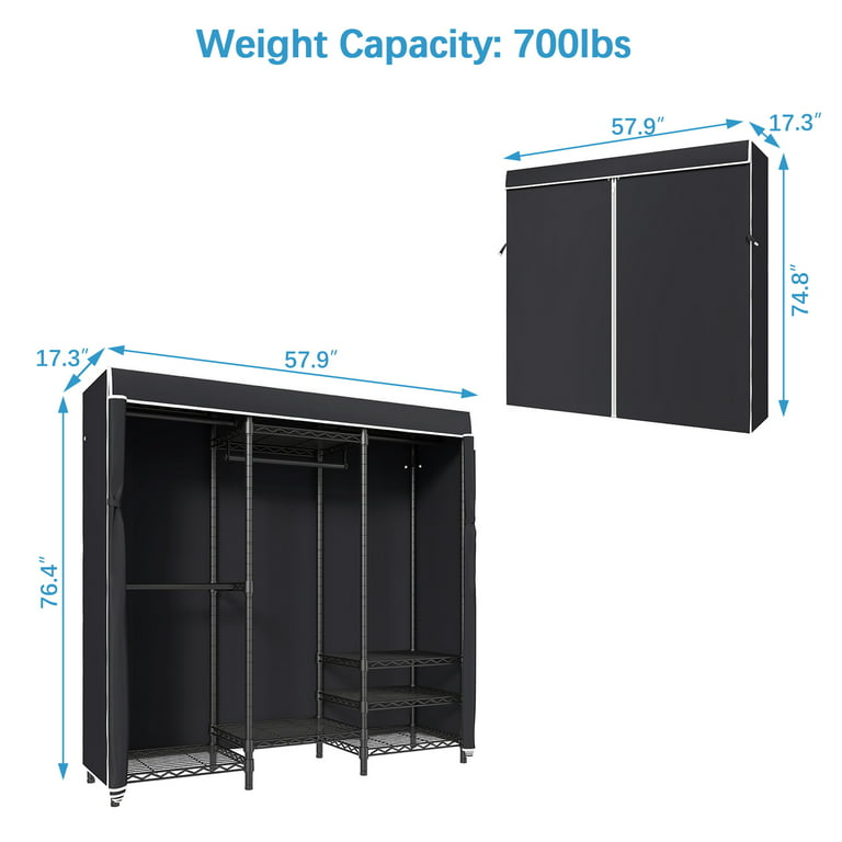VIPEK V6C Heavy Duty Covered Clothes Rack Portable Wardrobe Closet, Black  Clothing Rack with Black Oxford Fabric Cover, Max Load 780 LBS