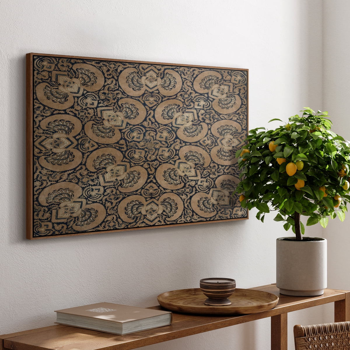 Vintage Abstract Print-III Framed in Walnut Wood Gallery Wrapped Canvas 27 in. x 41 in.