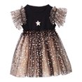 thumbnail image 1 of Yanlir Robe en Maille Pailletée à Étoiles pour Fille, Manches Courtes, Col Rond, Robe de Fête avec Manches Volantées, Vêtements d'Été à la Mode pour Enfants, Tenue de Vacances Style Princesse Scintillante (Noir, 4-5 Ans), 1 of 9