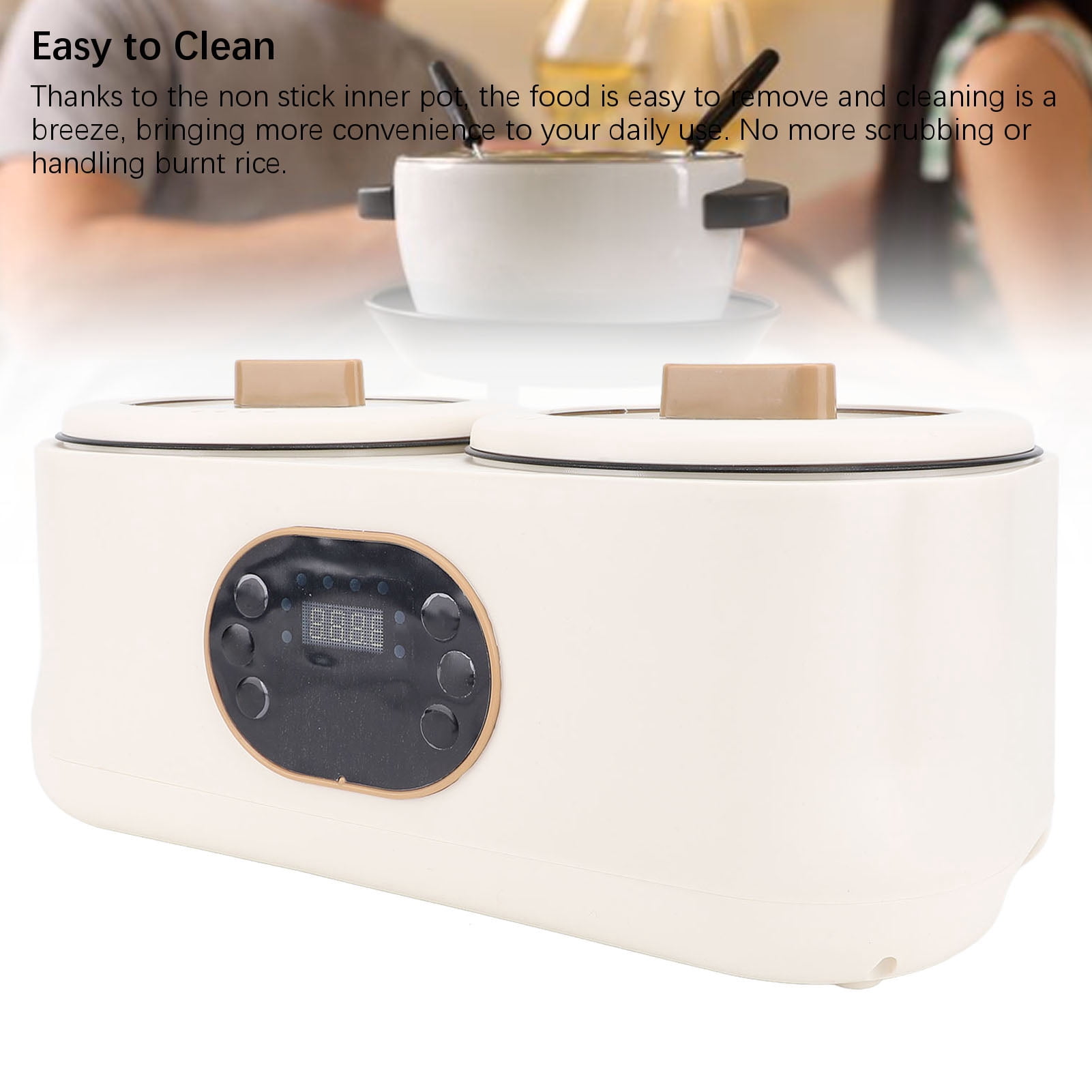 Suodoka Electric Double Rice Cooker, 220V Multifunctional Dual-Pot Cooking System for Hot Pot, Soup and Porridge, 14.5in / 37cm Length, Non-Stick Interior with Steaming Basket