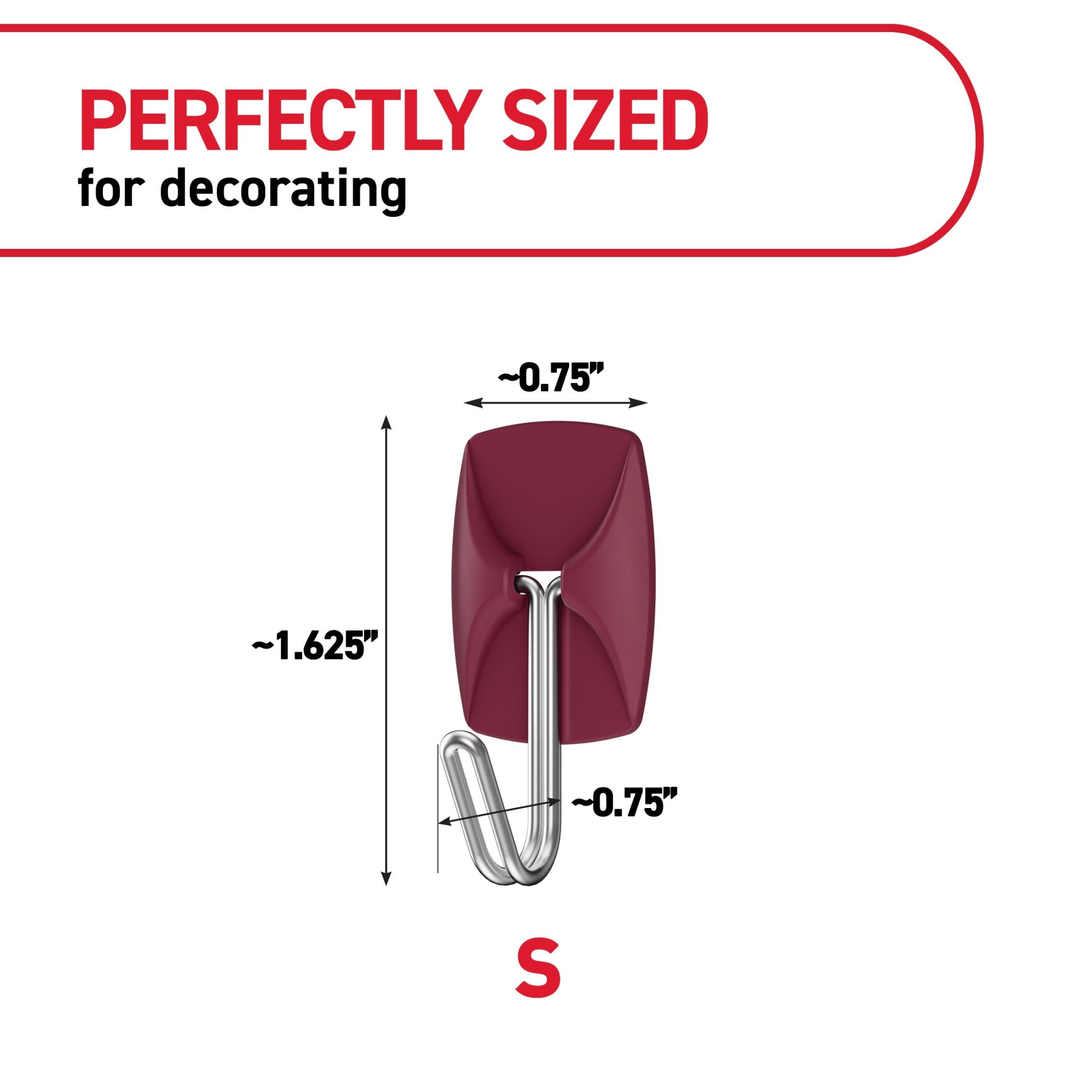 Command Small Wire Hooks, Black Cherry, Holds .5 lbs, 9 Hooks, 12 Adhesive Strips