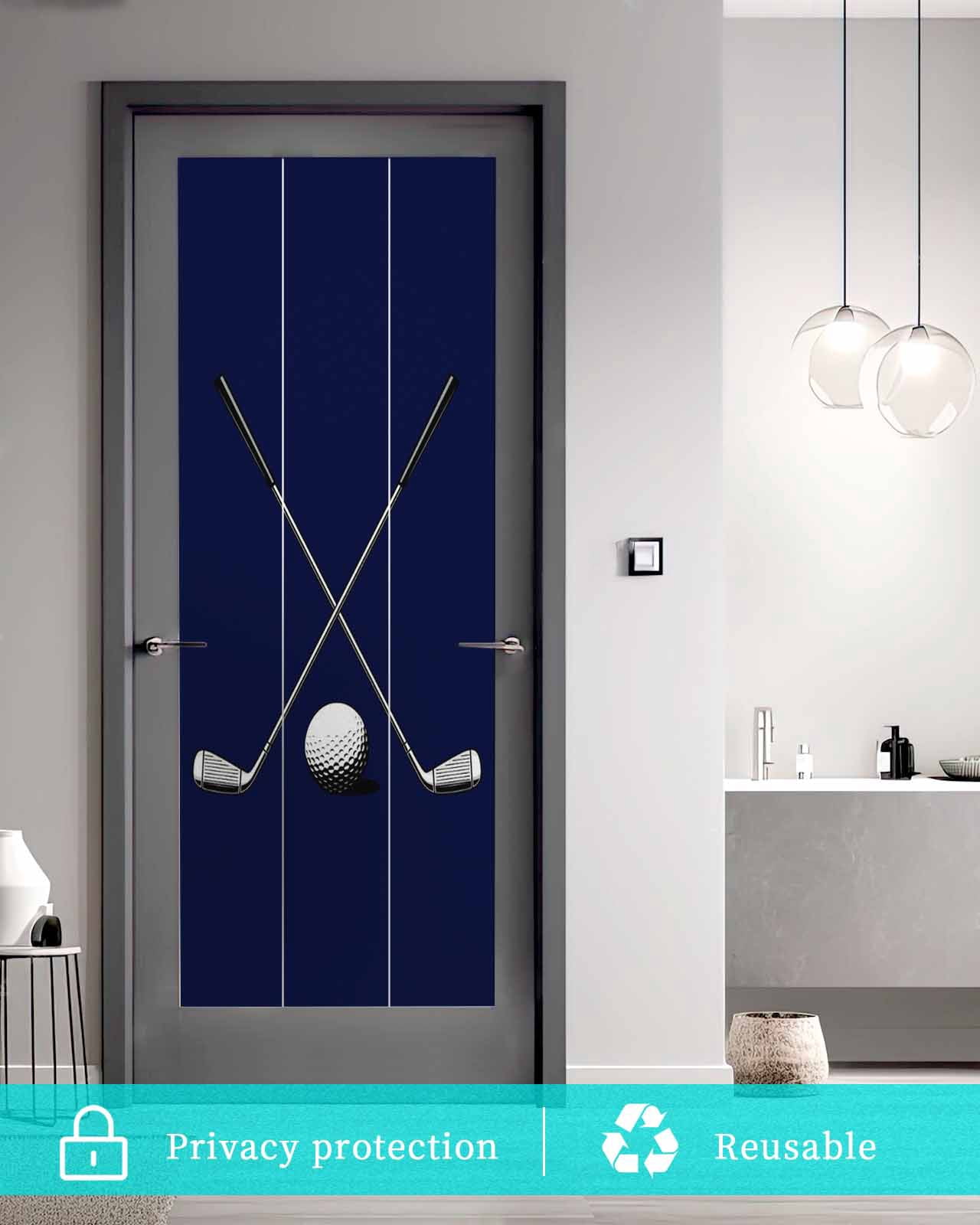Window Privacy Film Golf Ball Stained Glass Window Film Decorative Sun Block Window Cover Navy Blue Monochrome Sport Window Clings Static Adhesive Sticker for Bathroom 23.6"x59"