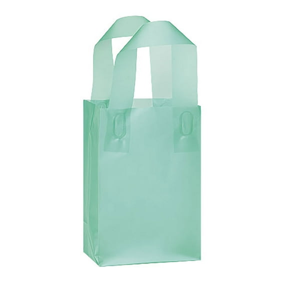 SSWBasics Small Aqua Frosted Plastic Shopping Bags -  5" x 3" x 7" - Case of 100