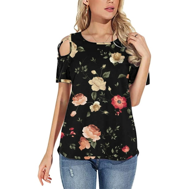 Camisas Para Mujer Tops Blusas Mujer T Manga Corta Túnica Tirantes Hombro Frío Odeerbi ODB140537
