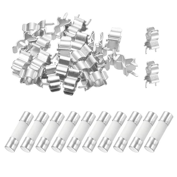 Uxcell 10pcs 6.3A 250V Fast Blow Ceramic Fuse, 6.3Amp Cartridge Quick Blow Fuses 5x20mm with 20pcs Clips