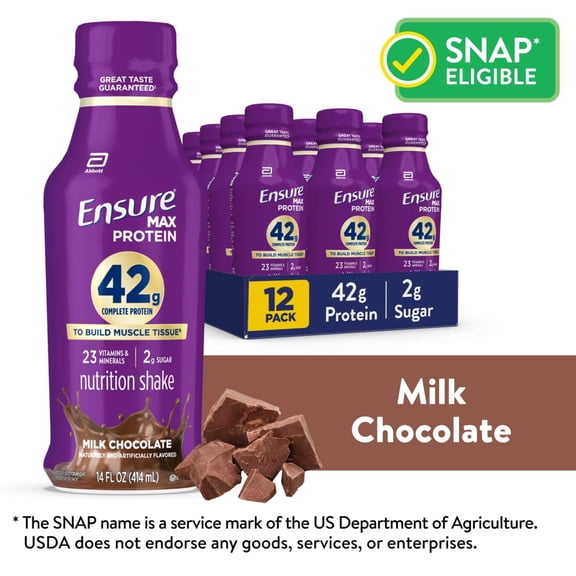 Ensure Max Protein Shake, 42g High Protein, Milk Chocolate, 14 fl oz, 12 Pack
