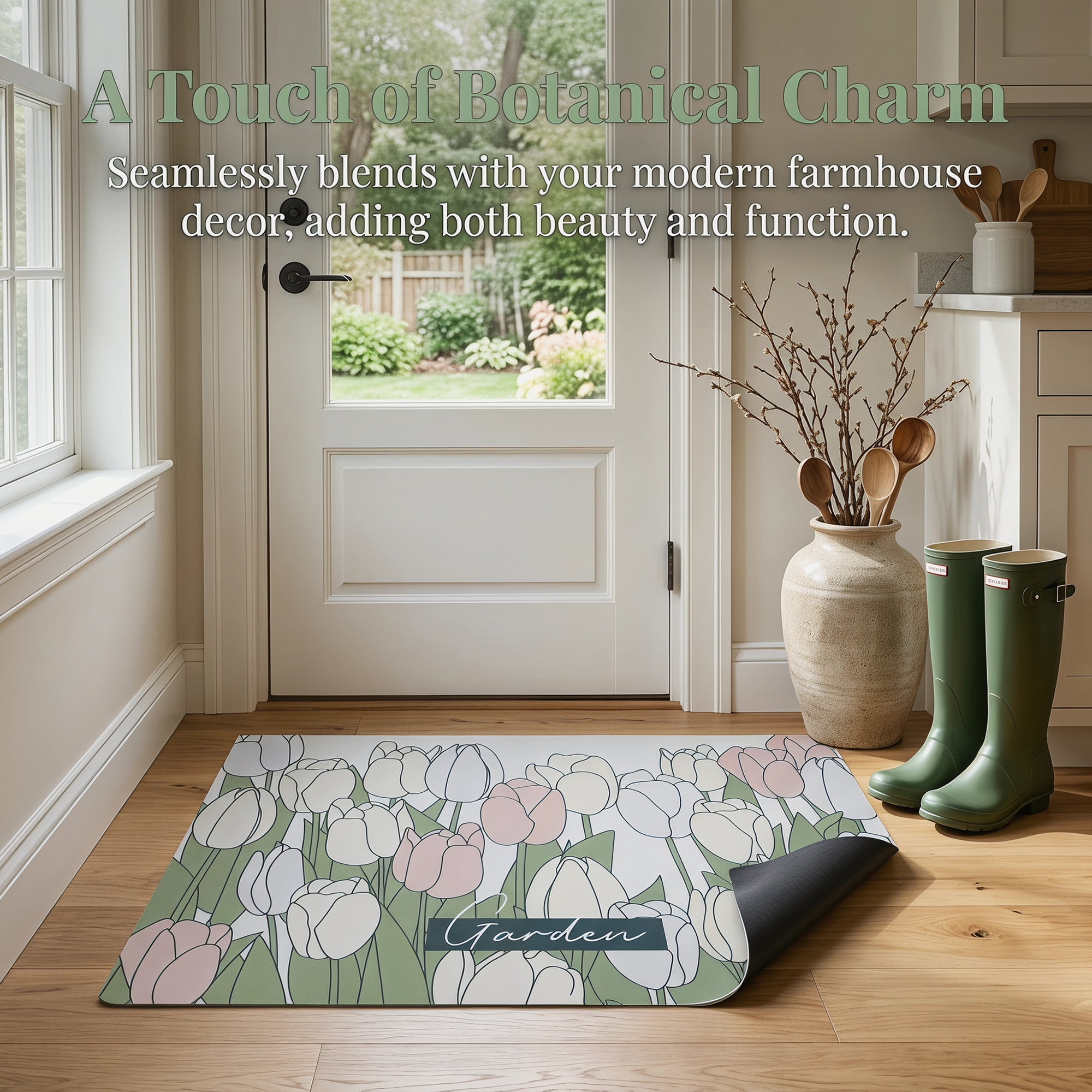 Unique Bargains Boho Doormat Non-Slip Doormat for Outdoor Entrance Light Green 30" x 18"