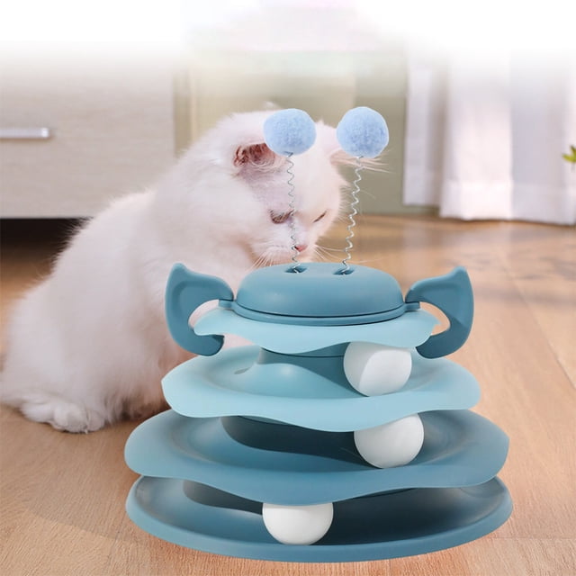 Juego Interactivo para Gatos con Ruedas Giratorias y Pista de Juego. Ideal para Aliviar El Aburrimiento de Los Gatitos. Incluye Bolas y Centro de Actividades para Hacer Ejercicio.