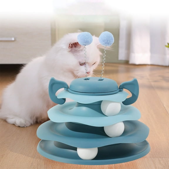 2025 Interactive Cat Ball Toy,Engaging Fun for Indoor Cats,Cat Ball Tower Cat Ball Track Toy,Multi-Layer Design,Detachable and Easy to Clean,Cats Toy Interactive Spinners Track Play Set Blue