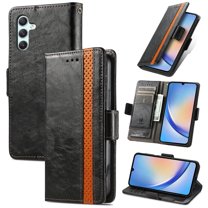 For Samsung Galaxy A34 5G Leather Phone Case Wallet Folio Flip Cover Casual Business, [RFID Blocking] Multi Hidden Anti-theft Card Holder Cash Slot, Side Magnetic Buckle, Stand Support,Black