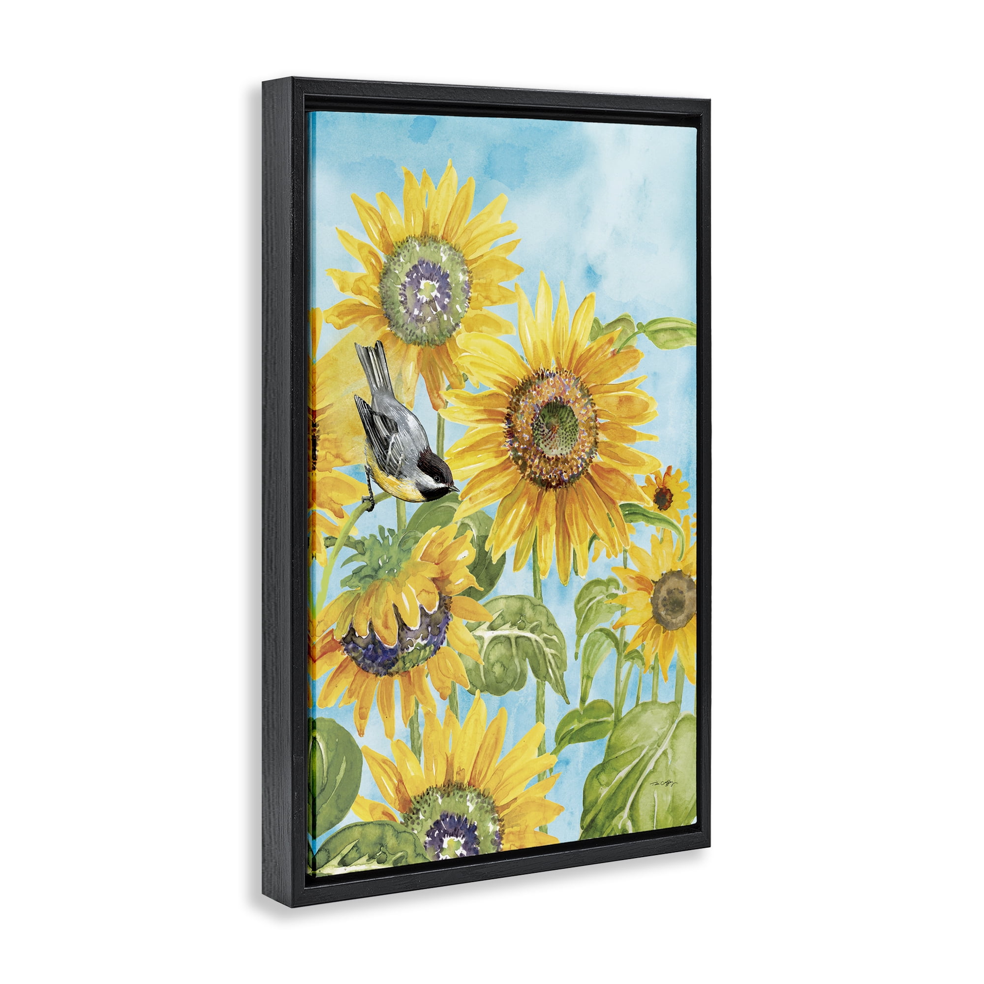Stupell Industries Sunflower Honey Bird Black Framed Floater Canvas Wall Art, design by Tim Coffey