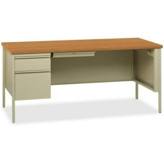 30 x 66 in.Fortress Series Left-Pedestal Desk, Oak, Oak Laminate & Putty