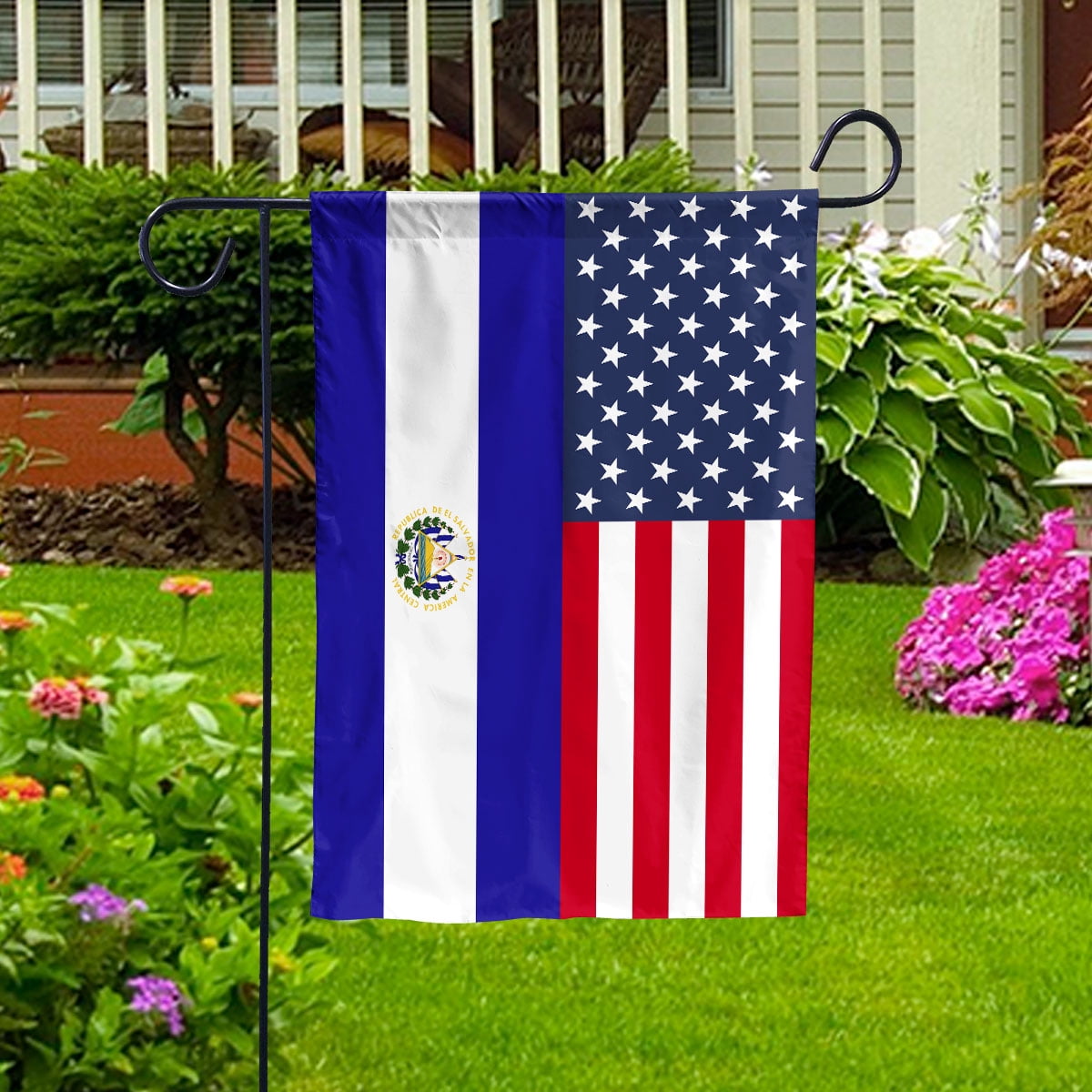 American El Salvador Flag El Salvadorian Friendship U.S.A Memorial Day Patriotic For House Flag, Double-Sided Decorative Outdoor Flag, Polyester Yard Flag 29.5 x 39.5 in