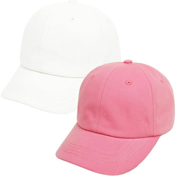 2Pcs Baby Baseball Cap Toddler Hat for Boys Girls Baby Sun Hat Cotton Kids Baseball Hat Infant Hat Cap (White & Dark-pink,2-4 Years)