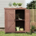 thumbnail image 2 of Outdoor Storage Cabinet & Potting  Table with Metal Top, Wooden Patio Furniture, Garden Workstation (Royal Brown, 36x31x17in), 2 of 9