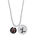 thumbnail image 1 of Delight Jewelry Silvertone Maroon Paw on Black Disc Silvertone Script Initial Disc - L - Charm Necklace, 20"+3", 1 of 4