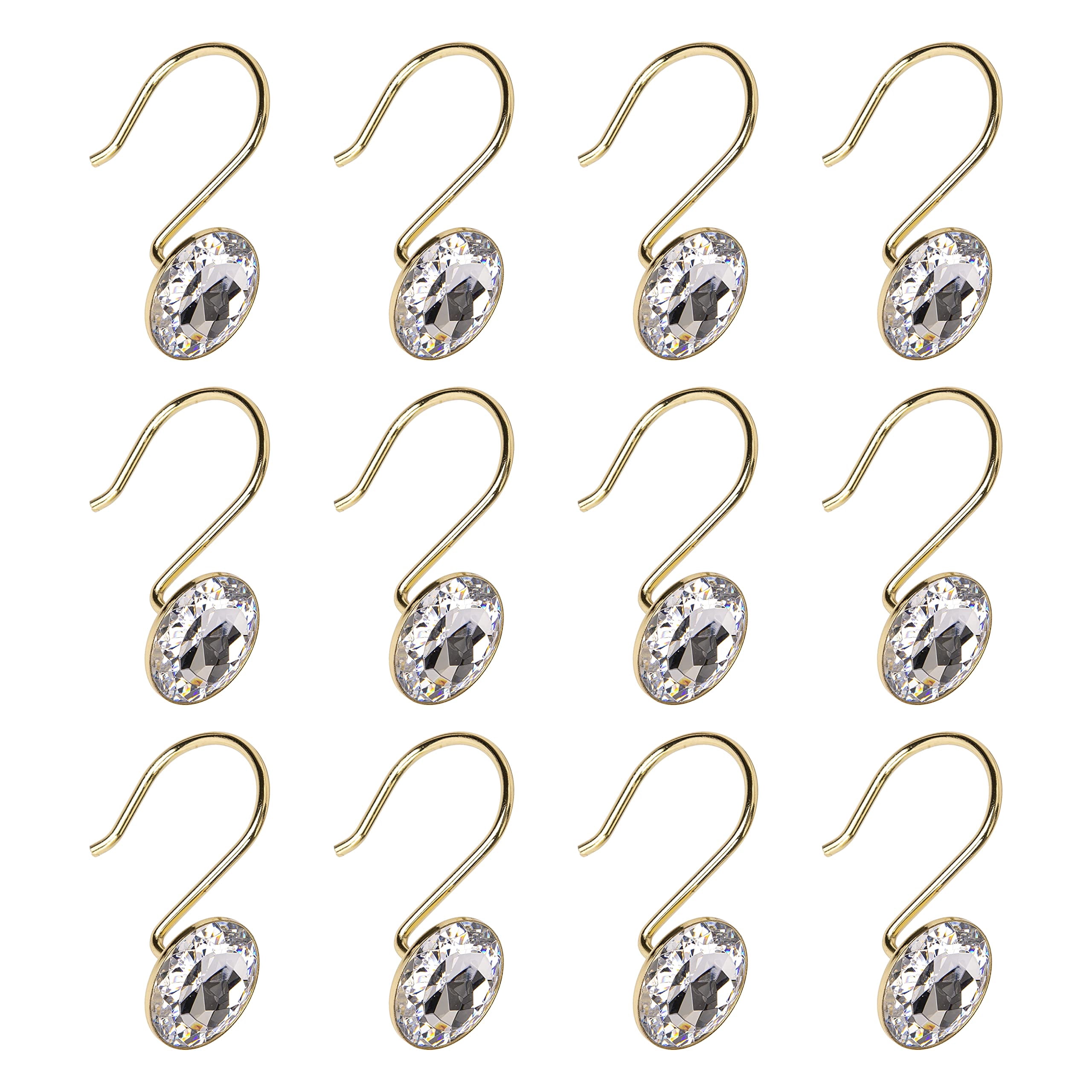 Utopia Alley Shower Hooks - Shower Curtain Rings for Bathroom - Rust Resistant Shower Curtain Hooks for Shower Curtain or Liner - Shower Curtain Rings with Crystal Design - Set of 12, Gold