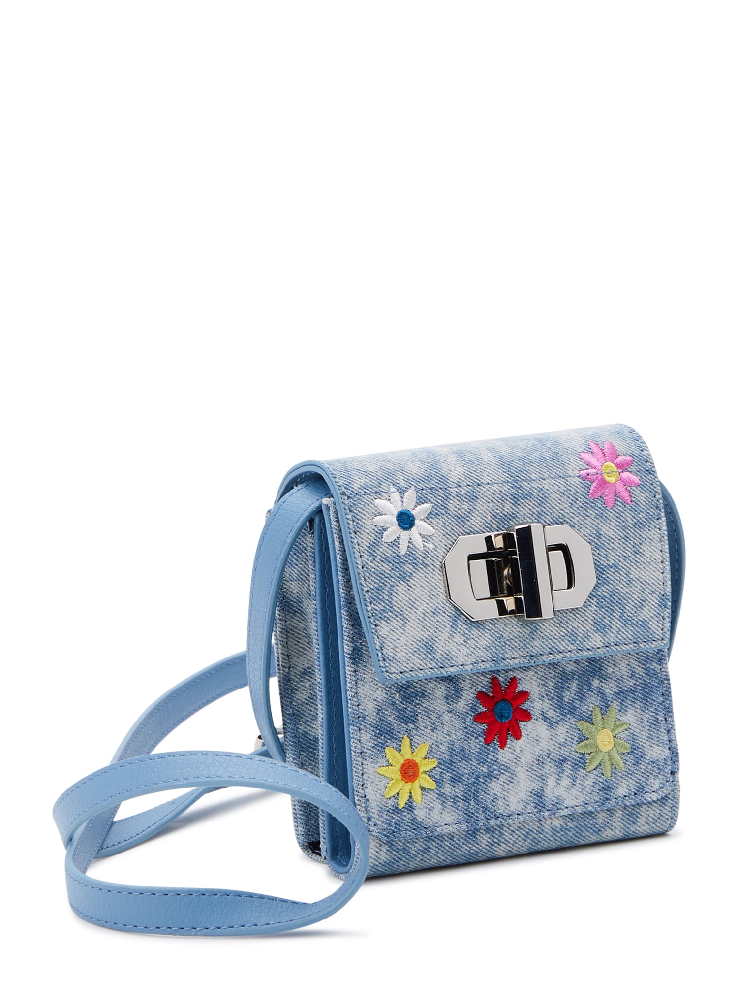 No Boundaries Women's Embroidered Denim Wallet Crossbody