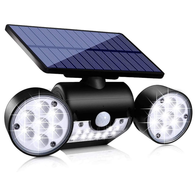 Lumières Solaires Extérieures, Lumières de Sécurité à Capteur de Mouvement Lumières Murales Solaires avec Double Tête Projecteurs 30 LED Étanches 360° Réglables Lumières Solaires Extérieures