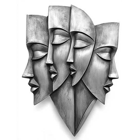 Silver Abstract Faces Wall Art/Canvas Art，Suitable for Living Room，Bedroom，Office，Hallway，and Dining Room Decoration.