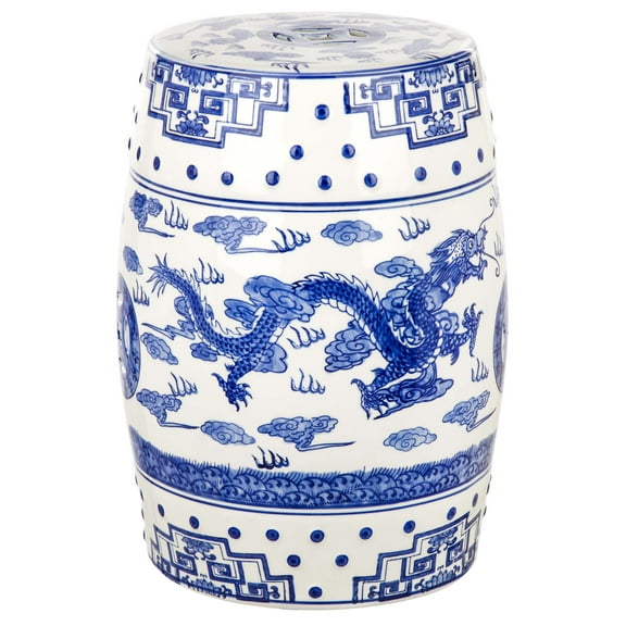 Safavieh Dragon's Breath Chinoiserie Garden Patio Stool, Blue