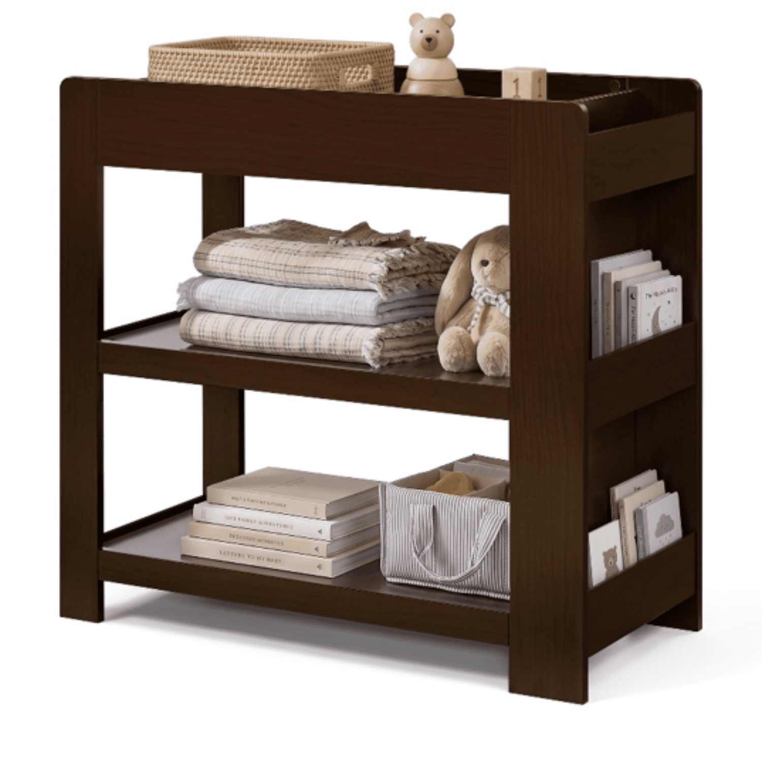 Delta Children Emmie Changing Table with Bookcase Storage, Walnut