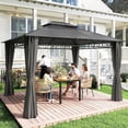 thumbnail image 2 of Outsunny Pavillon à Toit Rigide à Double Toit 10 Pieds x 12 Pieds avec Rideaux, Noir, 2 of 10