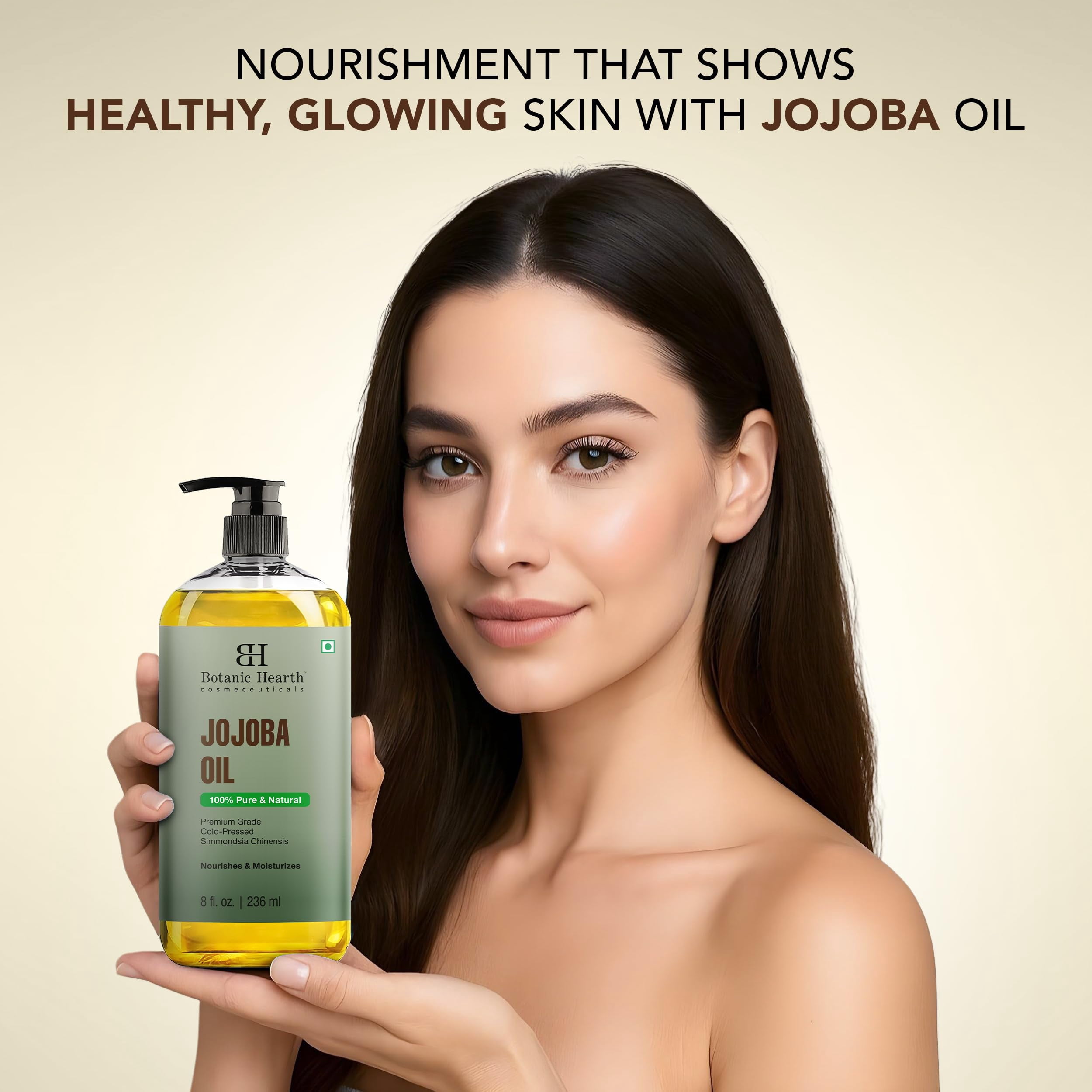 Botanic Hearth Jojoba Oil (8 fl oz) | 100% Pure & Natural, Cold-Pressed, Lightweight Moisturizer for Skin, Hair, Face, Scalp & Nails | Non-Greasy, Hexane-Free, Premium Grade Oil