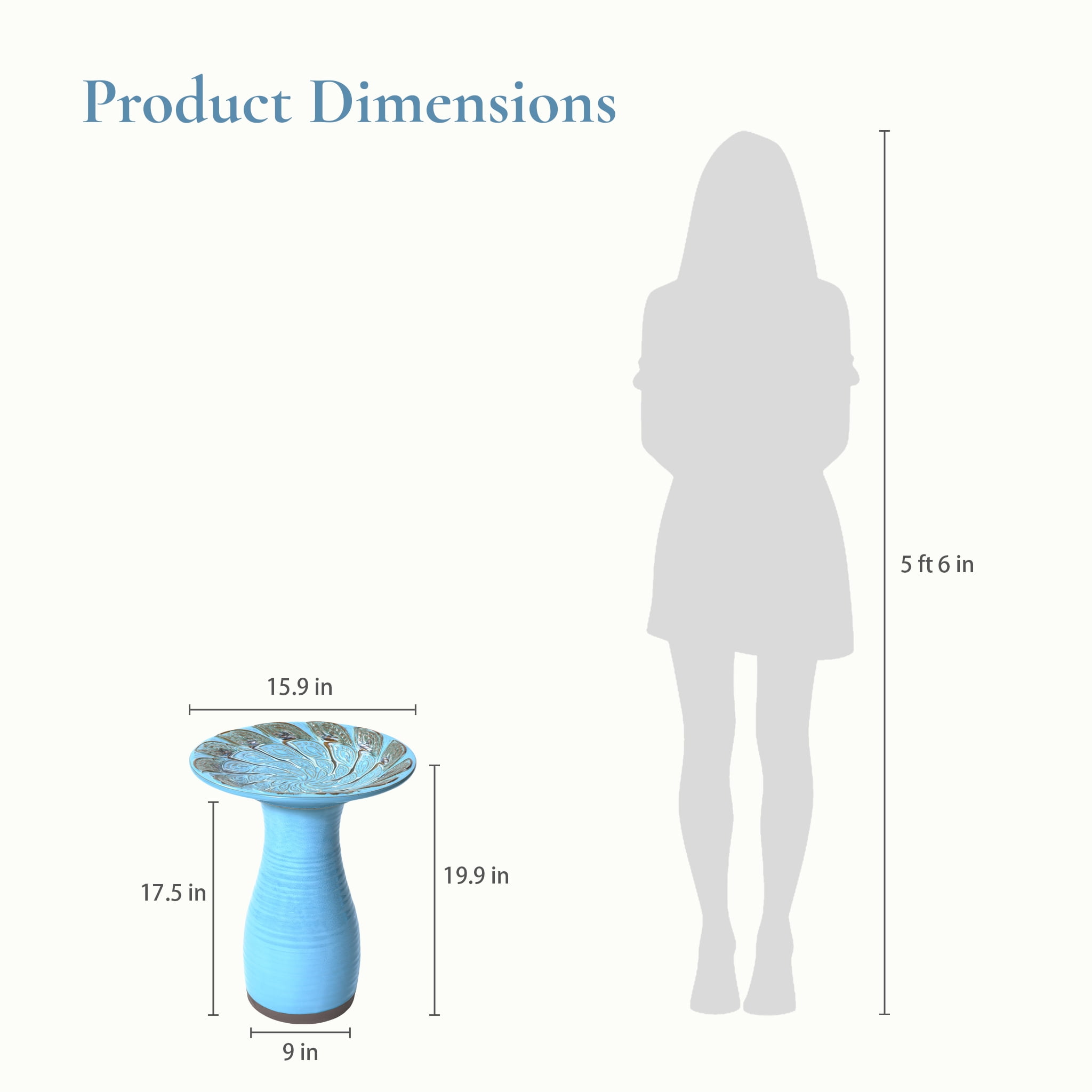 LuxenHome 20 Inch Ceramic BirdBath for Outside, Elegant Tall Outdoor Bird Bath with Leaf Pattern