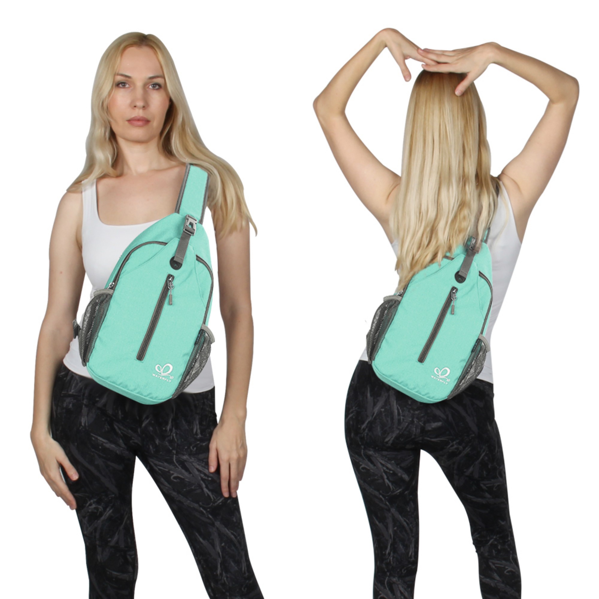 WATERFLY Unisex Hiking Travel Nylon Sling Bag Cross-Body Shoulder Chest Bag,Mint Green