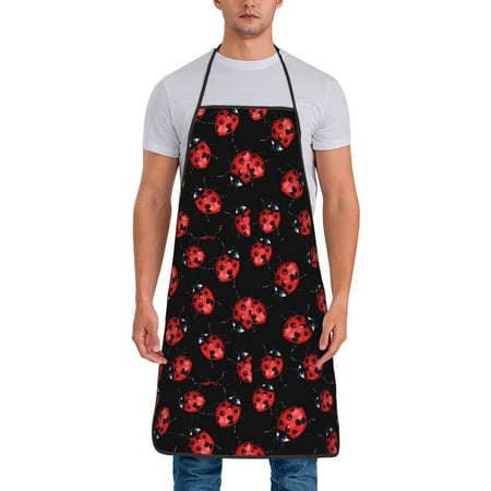 

Wukai Beautiful Red Ladybug Print Aprons Adjustable Bib Aprons Cooking Kitchen Chef Apron for Women and Men